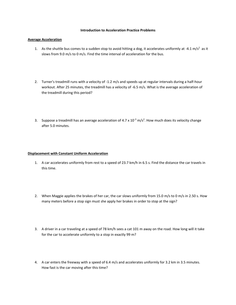 10b Intro to Acceleration Practice Within Acceleration Practice Problems Worksheet