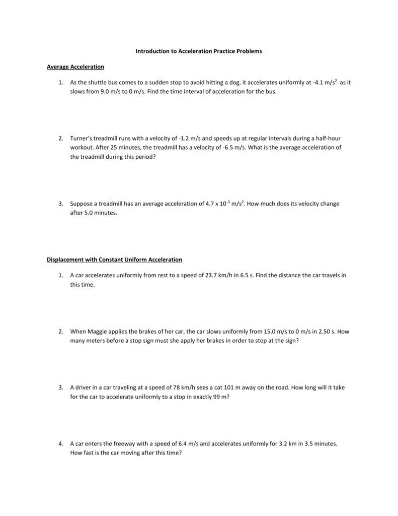 22b Intro to Acceleration Practice In Acceleration Practice Problems Worksheet