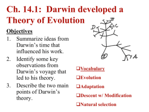 Ch. 14.1: Darwin developed a Theory of Evolution Objectives