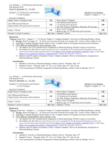 Acc. Biology 1 – Cell Structure and Function Fall Semester 2014