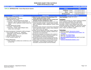 Topic XV – Human Reproductive System - Science - Miami