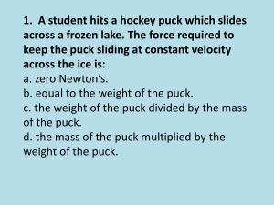 1. A student hits a hockey puck which slides across a frozen lake