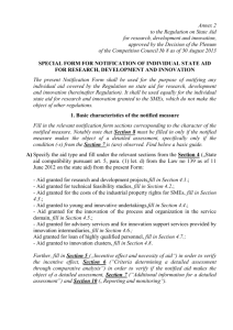 Special form for notification of individual state aid for research