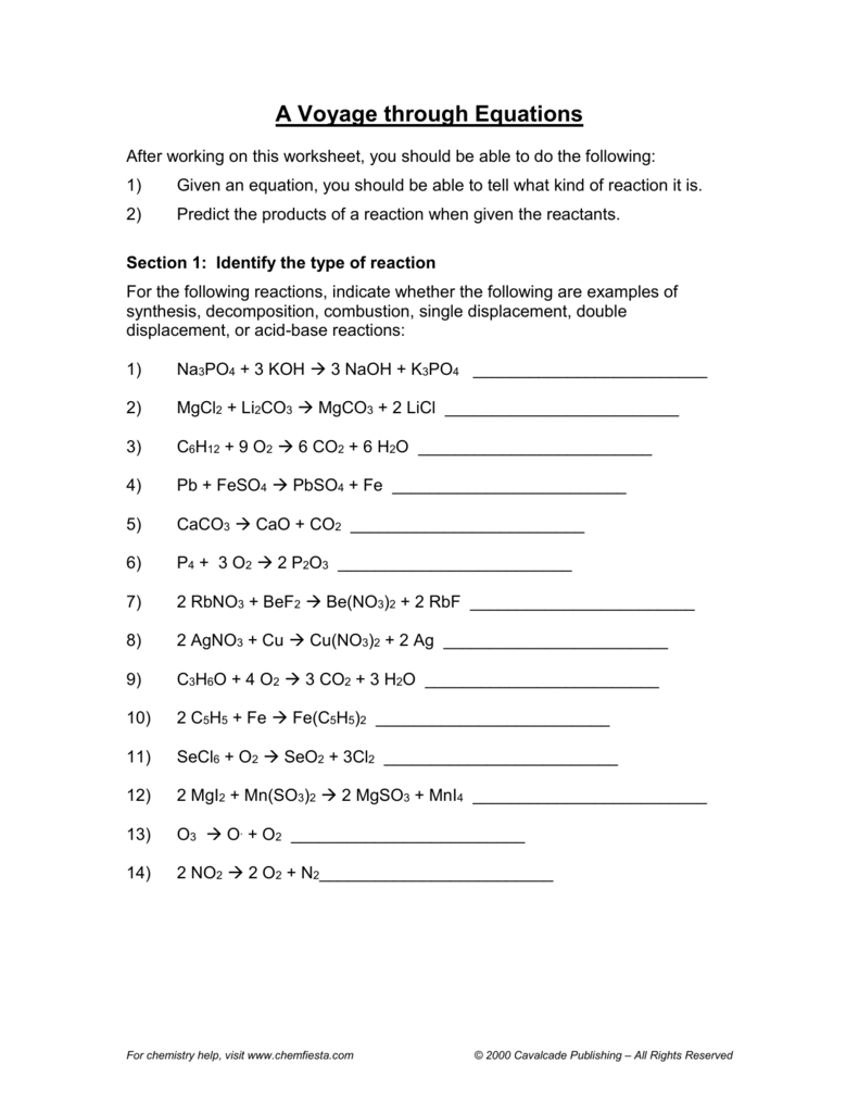 23 Types of Chemical Reactions Throughout Chemical Reaction Type Worksheet