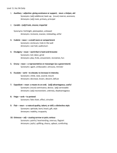 Level D Vocabulary 9A (includes Word List