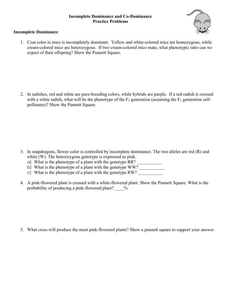 Co Dominance And Incomplete Dominance Practice Problems