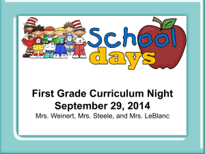 First Grade Curriculum Night September 29, 2014