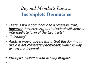 Beyond Mendel*s Laws* Incomplete Dominance