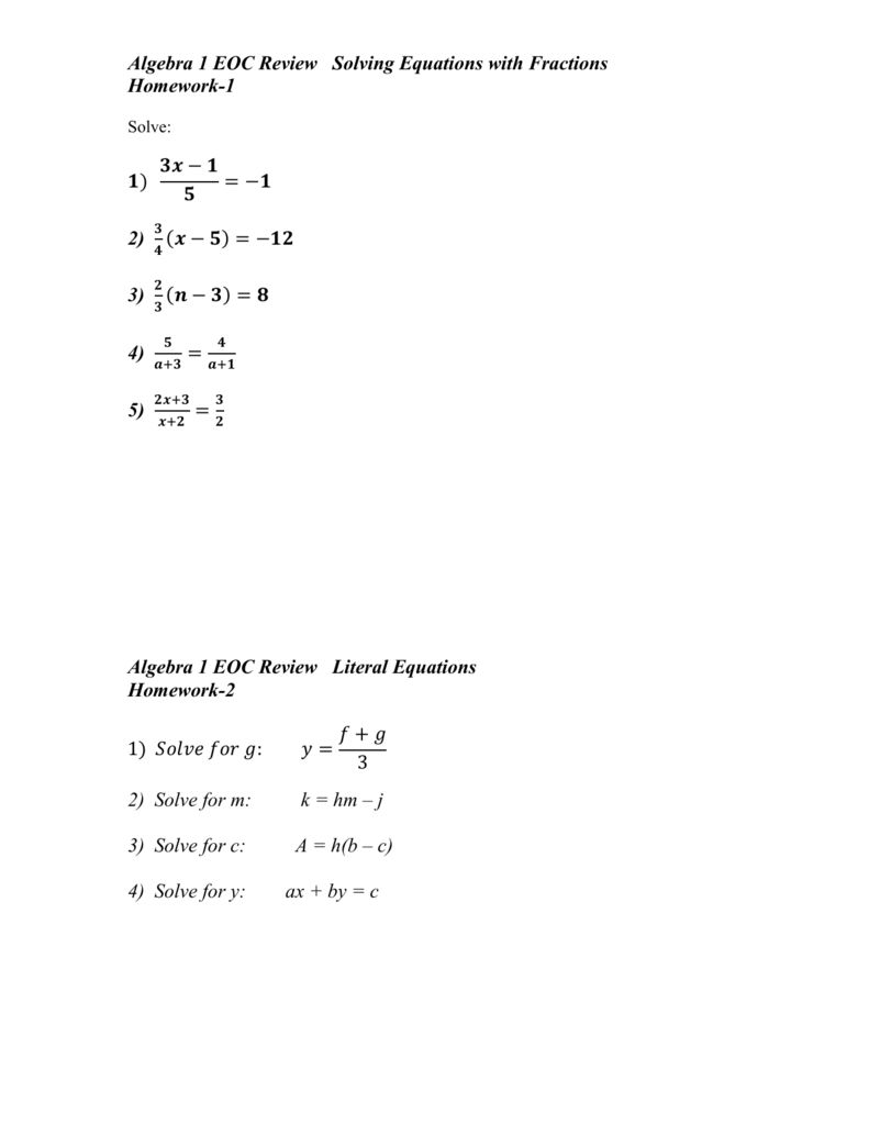 Algebra 1 Eoc Review Point Slope Form Of Linear Equations
