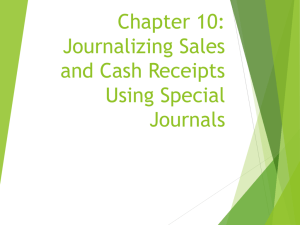Chapter 10: Journalizing Sales and Cash Receipts Using Special