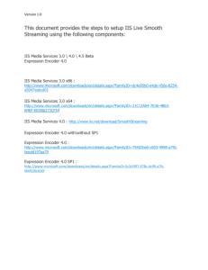 Version 1.0 This document provides the steps to setup IIS Live