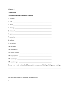 Chapter 4 Worksheet 1 Write the definition of the medical words