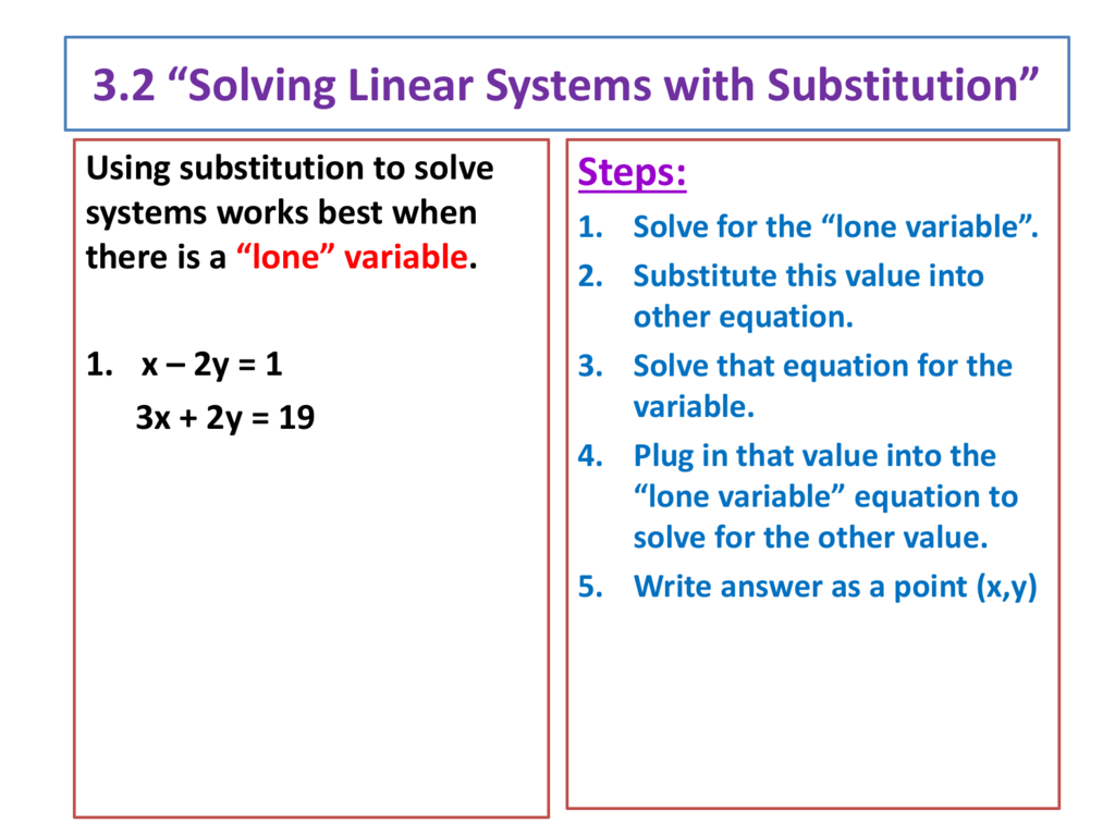 7 2 Solving Systems With Substitution