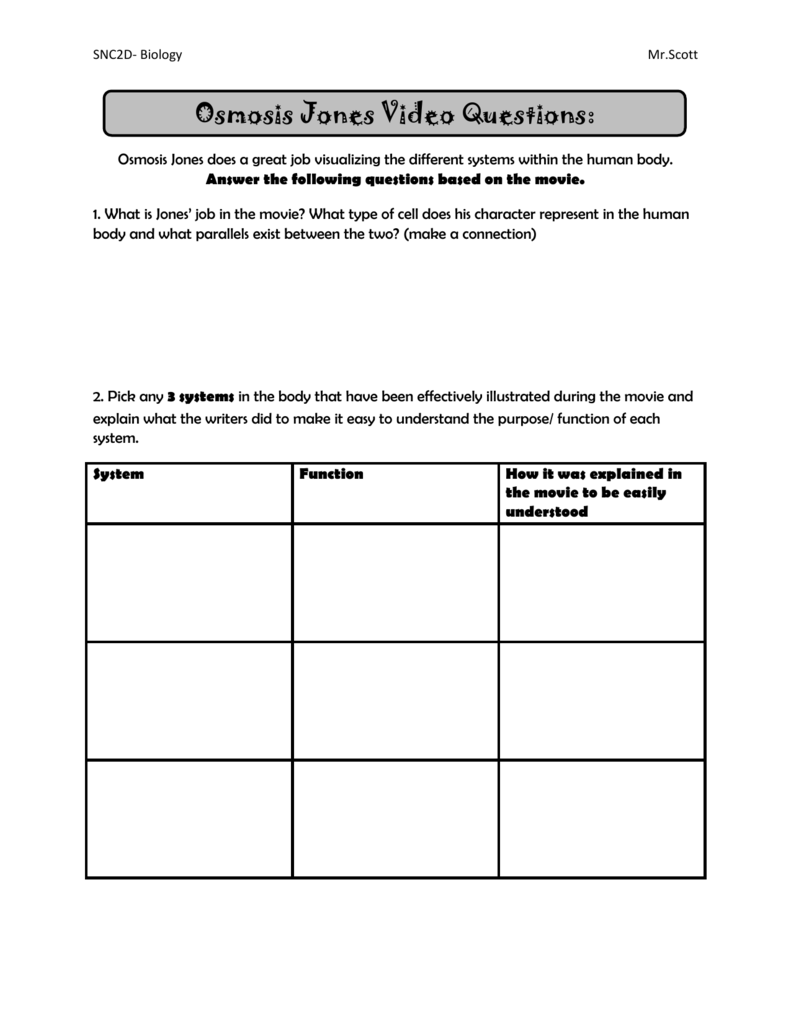 Osmosis Jones Video Worksheet Answers