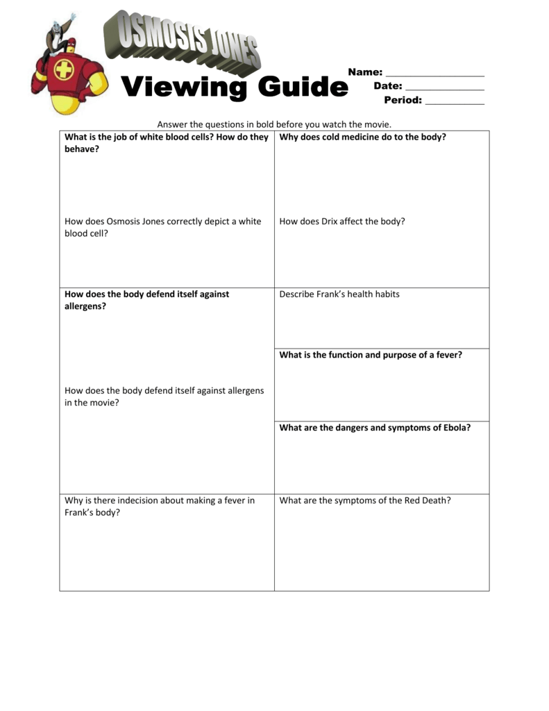 Osmosis Jones Viewing Guide In Osmosis Jones Worksheet Answer Key