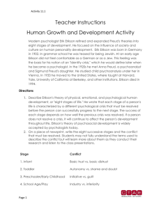 Activity 11.1 Teacher Instructions Human Growth and Development