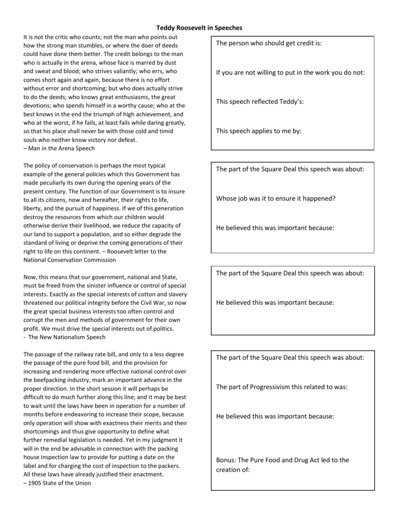 Teddy Roosevelt Square Deal Throughout Teddy Roosevelt Square Deal Worksheet