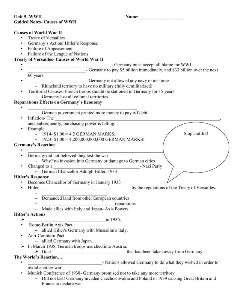World War 2 Causes Of Ww2 Worksheet Answers