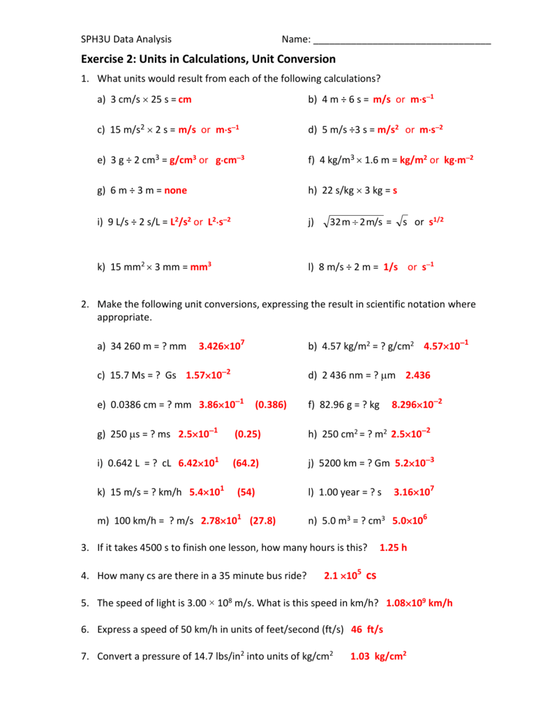 SPH11A: Scientific Notation, Metric Prefixes, and Unit In Scientific Notation Worksheet Answer Key