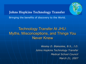 Technology Transfer At JHU: Myths