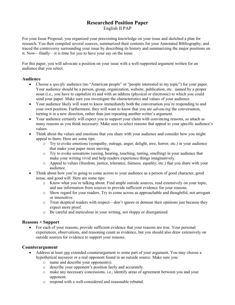 Research Position Paper Guidelines