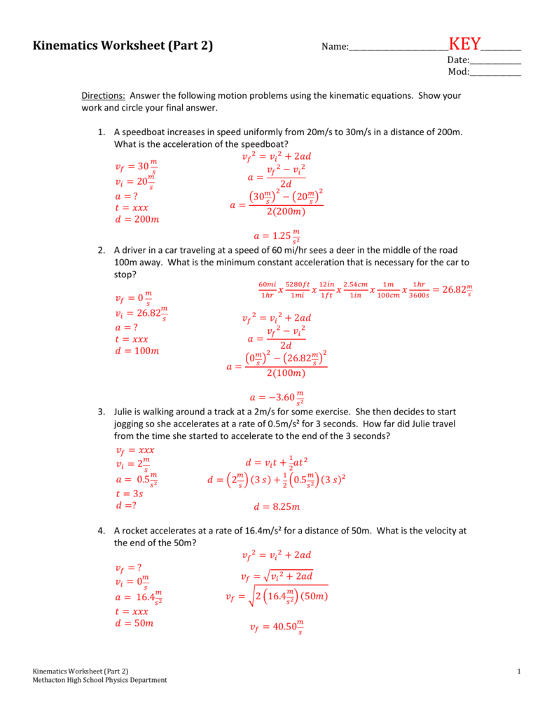 Kinematics Worksheet (Part 22) With Kinematics Practice Problems Worksheet