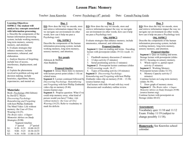 Block Scheduling Lesson Planner