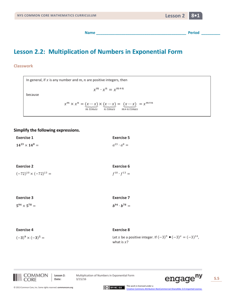 Lesson 2 2 Multiplication of Numbers in Exponential Form 