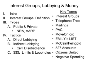 Interest Groups, Lobbying & Money