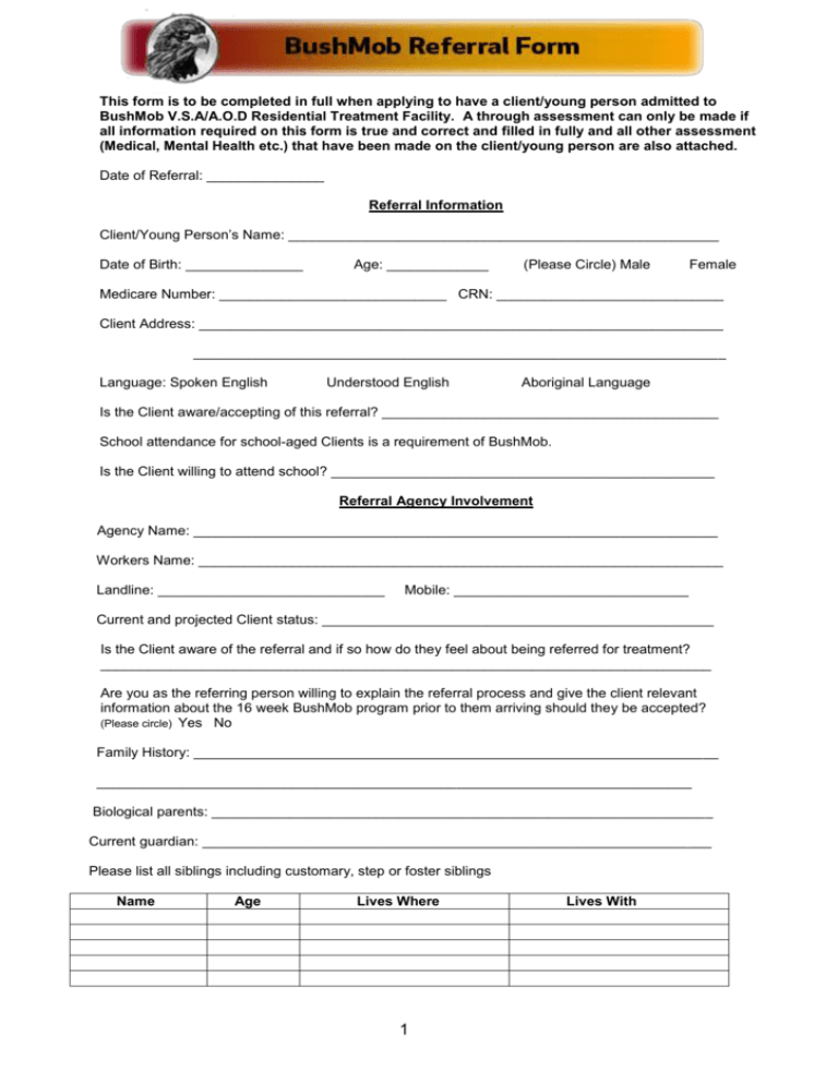 The Referral Form For Microsoft Word 3971