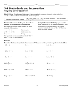 3-1 Study Guide and Intervention Graphing Linear Equations