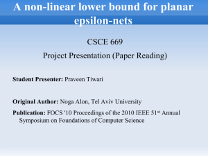 A non-linear lower bound for planar epsilon-nets