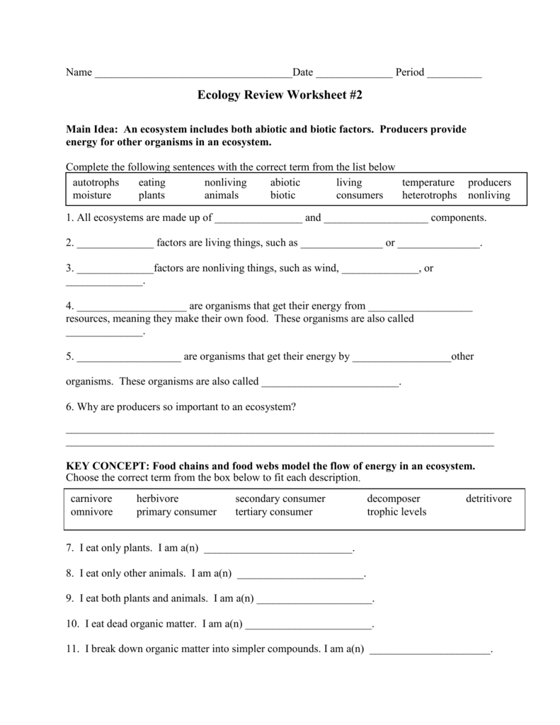 Ecology Review Worksheet # 22 Inside Ecology Review Worksheet 1