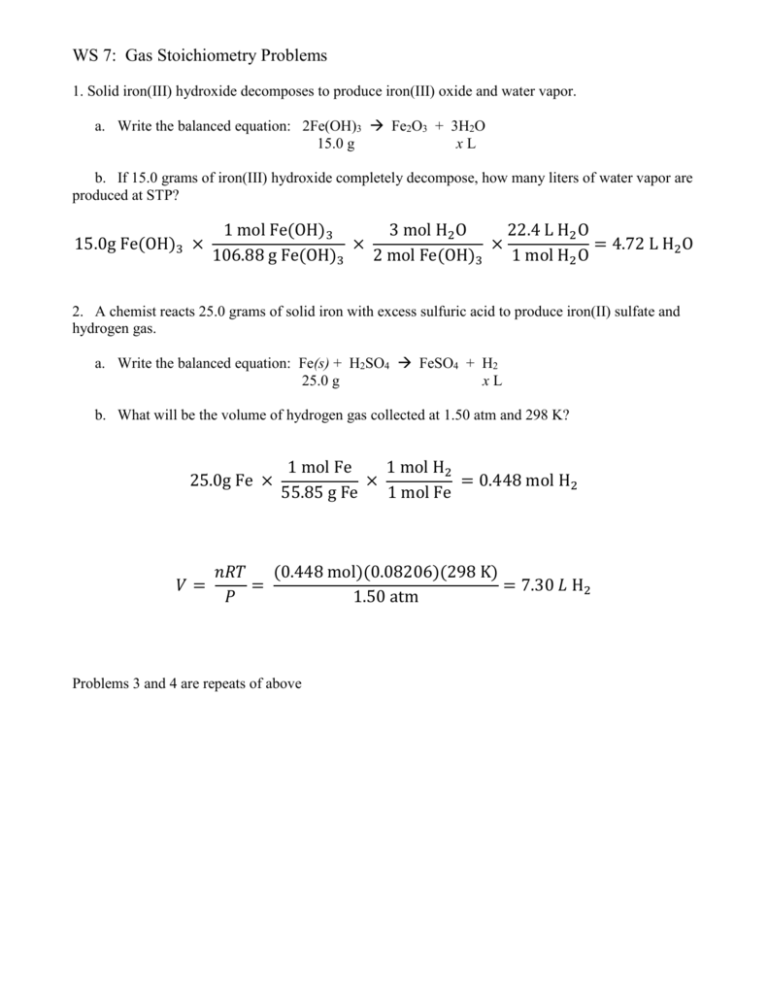 GAS LAW MATH PROBLEMS