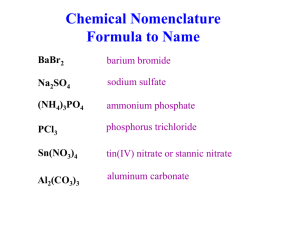 Chemical Nomenclature Drill and Quizzes