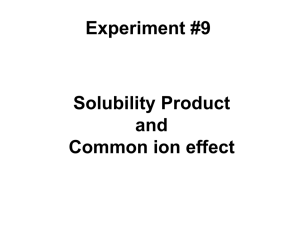 Solubility Product and Common Ion Effect