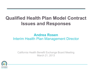 V. Qualified Health Plan Model Contract Issues and - CAL