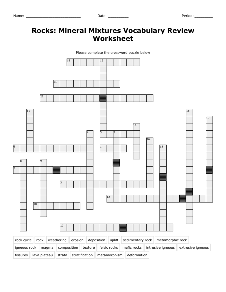 Types Of Rocks Worksheet Pdf