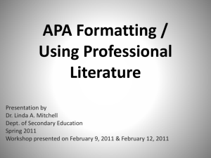 APA Formatting / Using Professional Literature
