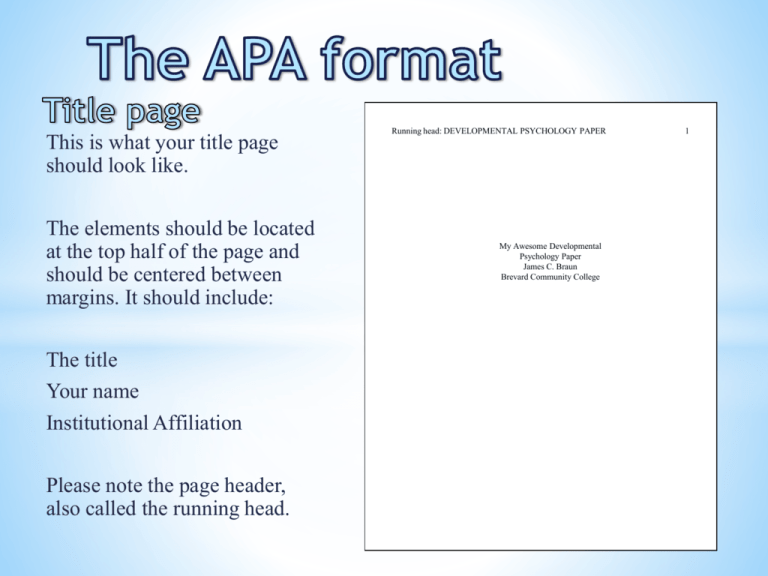 The APA format - Eastern Florida State College