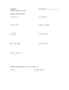 CP Algebra Good Luck To: Semester 1 Review – Part A Evaluate