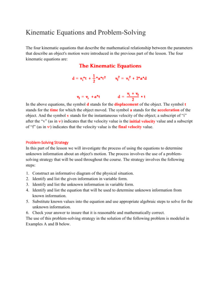 kinematic equations problem solving