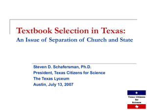 Textbook Selection in Texas - Texas Citizens for Science