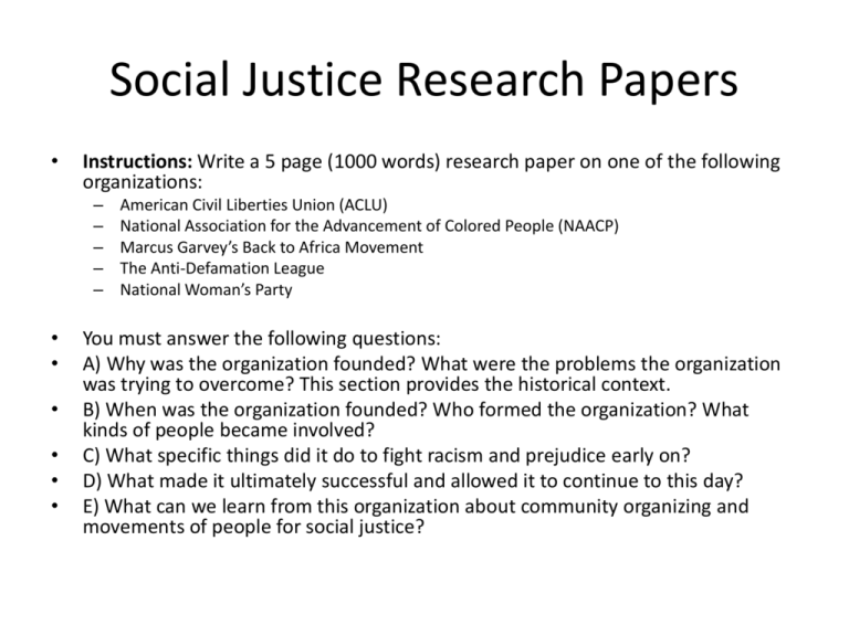 sample social justice research paper