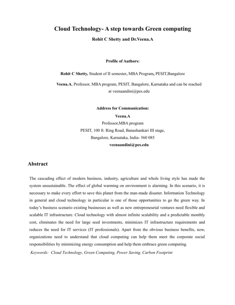 Cloud Technology- A step towards Green computing