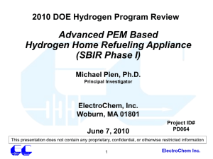 Advanced PEM Bases Hydrogen Home Refueling