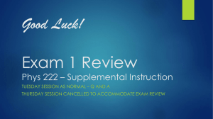Good Luck! Exam 1 Review Phys 222 * Supplemental Instruction