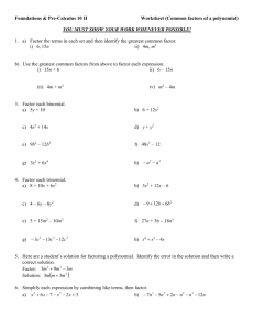 Foundations & Pre-Calculus 10 H Worksheet (Common factors of a