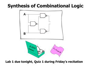 Synthesis of Combinational Logic Lab 1 due tonight, Quiz 1 during