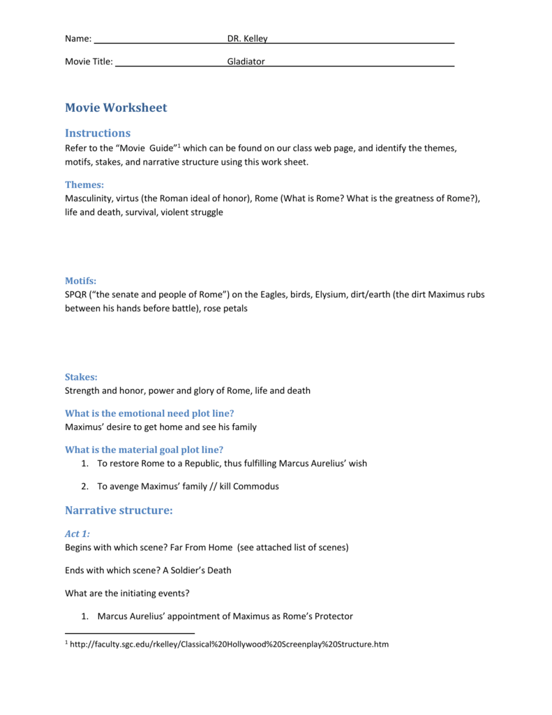 Movie Worksheet (Gladiator) Throughout Dirt The Movie Worksheet